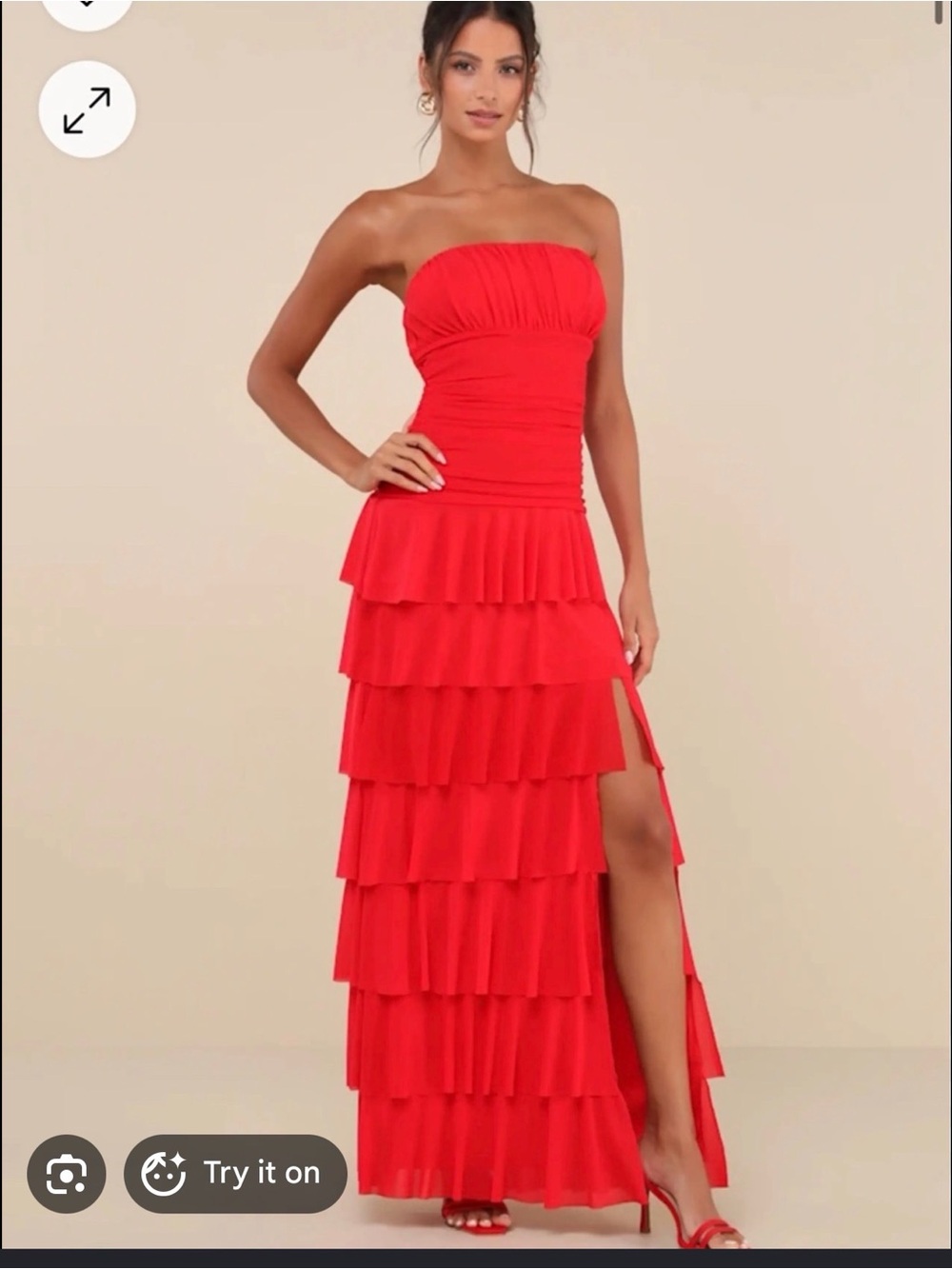 Lulu's Red Tiered Ruffle Maxi Dress - Picture 1 of 2